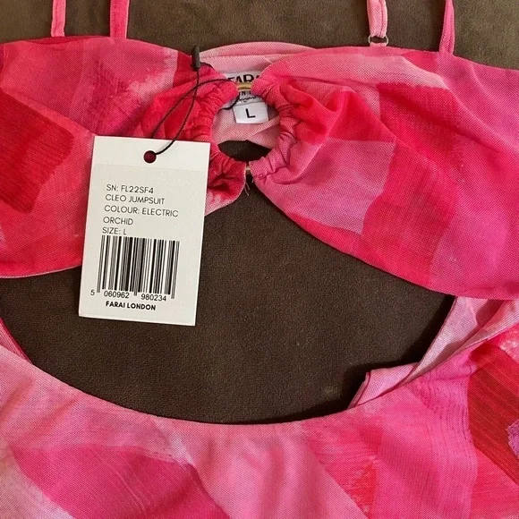 NEW Farai London Pink Stretch Jumpsuit Revolve Cleo in Electric Orchid Pink L - Picture 4 of 8